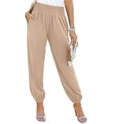 Dokotoo Womens High Waisted Pants Summer Casual Loose Wide Leg Palazzo Flowy Beach Trousers with ...