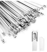 100 Pcs Metal Zip Ties 11.8 Inch, Heavy Duty 304 Stainless Steel Self-Locking Cable Ties, for Out...