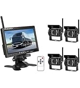 EVERSECU 4pcs Wireless Vehicle Backup Cameras Plus 7" Monitor Parking Assistance System for RV/SU...