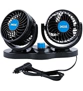 XOOL Car Fan 12V Portable Auto Cooling Fan with Cigarette Lighter Plug, 360° Rotatable High Power...