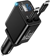 Retractable Car Phone Charger for Samsung S26 S25 Android, 4 in 1 Fast USB C Car Charging Adapter...