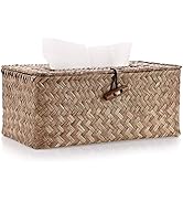 Sumnacon Tissue Box Cover Rectangle Tissue Box Seagrass Tissue Box Holder Woven Tissue Holder Dec...