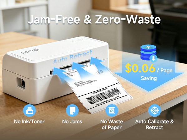 Arrvel A42BT thermal printer with auto retract and cost-saving features