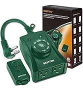 BESTTEN Remote Control Outdoor Timer Outlets with Dusk to Dawn and Photocell Countdown, 2 Grounde...
