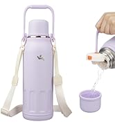 Insulated Water Bottle with Handle and Strap,Vacuum Travel Tumbler with Cup Lid,Thermo Coffee Cup...