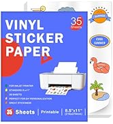 35 Sheets Premium Printable Vinyl Sticker Paper for Inkjet Printer, Glossy White Waterproof, Drie...