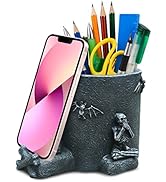 Goth Skeleton Pen Pencil Holder with Phone Stand, Cute Black Sugar Skull Home Office Decor Desk O...