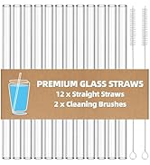 Antner 12 Pack Reusable Glass Straw, 8.5" x 10MM Straight Clear Glass Drinking Straws for Hot &amp; C...