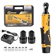 AOWEI 3/8" 12V Cordless Ratchet Wrench Set with 2 Batteries &amp; Charger - 40 Ft-lbs Torque, 400 RPM...