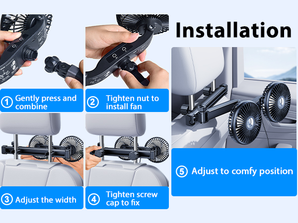 Easy Install for Nauttxon USB Car Fan for Backseat kids with Retractable Long Arm