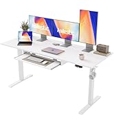 Agilestic Height Adjustable Desk with Keyboard Tray, 63 x 24 Inches Electric Standing Desk, Stand...