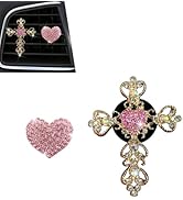 YAWUROU 2 PCS Cross &amp; Heart Car Air Vent Clip, Shiny Crystal Dashboard Outlet Decoration, Glitter...