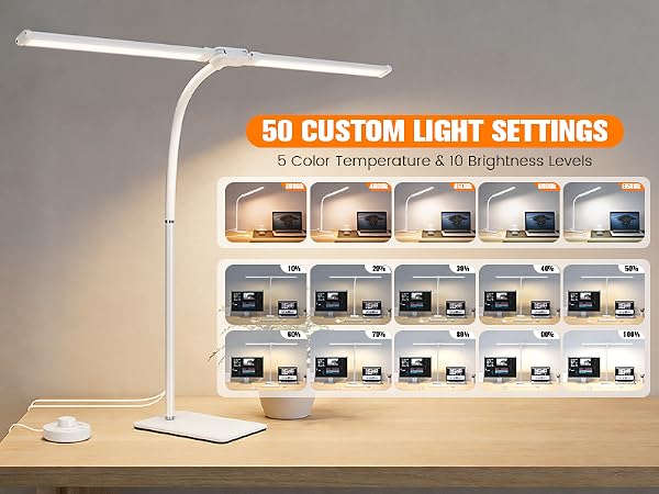 LED Desk Lamp with Base, Double Head Smart Desk Light with Controller Table Lamp for Home Office