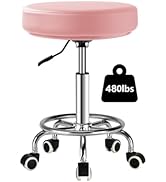LIMKOMES Adjustable Rolling Stool with Wheels Heavy Duty 480lb Round RollingStool with Footrest, ...