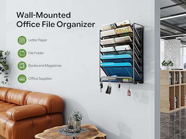 Wall File Holder Vertical Document Organizer for Office Home