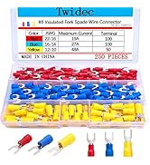 Twidec/250PCS Insulated Fork Spade Wire Connector 22-16/16-14/12-10 Gauge #8 Quick Splice Crimp T...