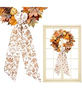 AnyDesign 2Pcs Thanksgiving Fall Wreath Sash for Front Door Vintage Orange Chinoiserie Pumpkin Ga...