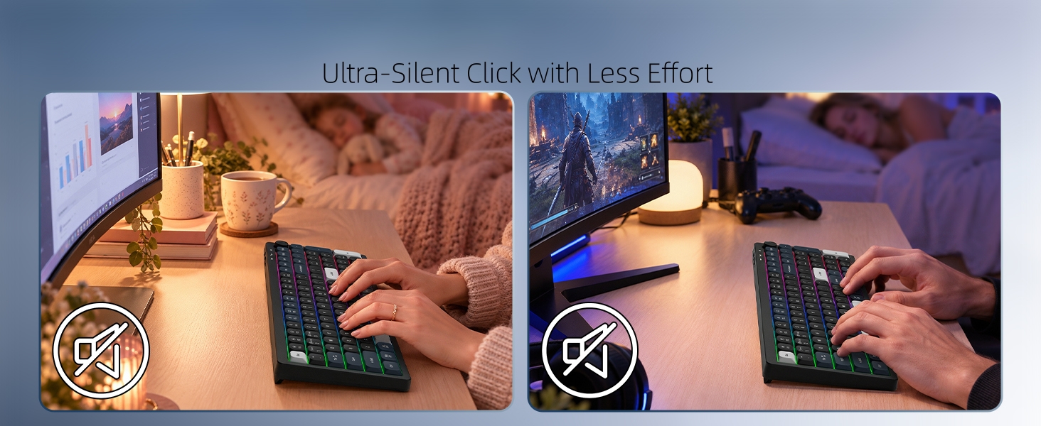 Wireless Low Profile Keyboard Membrane Quiet Keyboard with Number Pad