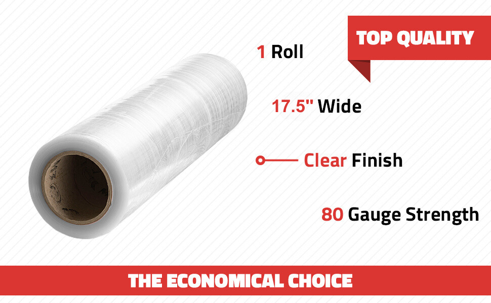 top quality 1 roll, 18 inch wide, clear finish 80 gauge strength stretch wrap shrink roll