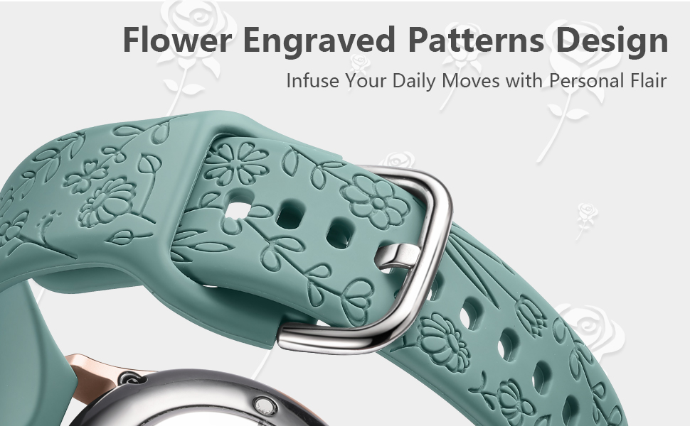 DaQin cute floral engraved silicone bands with charms for samsung galaxy watch active 2 bands