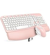 SABLUTE Wireless Keyboard and Mouse Combo, Ergonomic Wave Keys, Cushioned Plam Rest, Comfortable ...