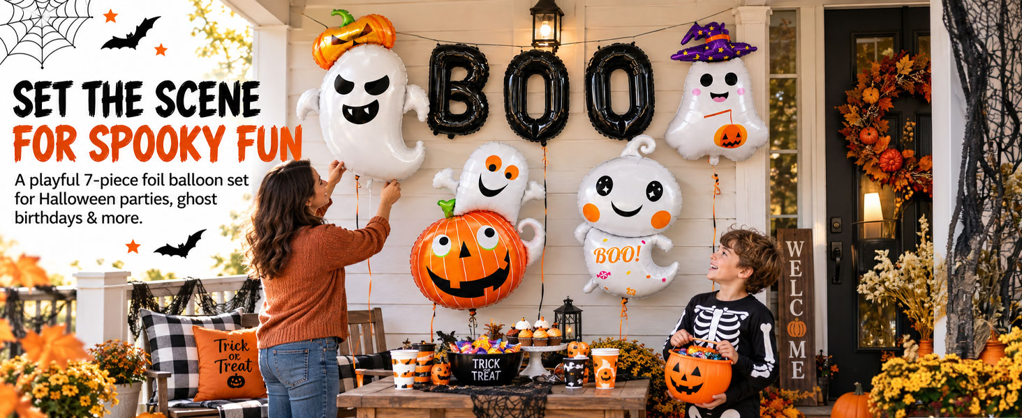 7 Pieces Halloween Ghost Pumpkin Boo Balloons Set