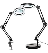 10X Magnifying Glass with Light and Stand, KIRKAS 2-in-1 Stepless Dimmable LED Magnifying Desk La...