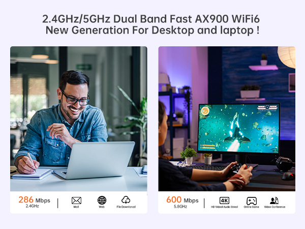 ax900 bluetooth wifi 6 adapter wifi dongle dual band wireless network adapter for desktop laptop pc