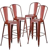 Flash Furniture Lily Commercial Grade 4 Pack 30" High Black Metal Indoor-Outdoor Barstool with Re...