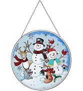 MUMTOP Stained Glass Window Hanging-Christmas Suncatcher for Window - 11 Inch Snowman and Elk Sun...