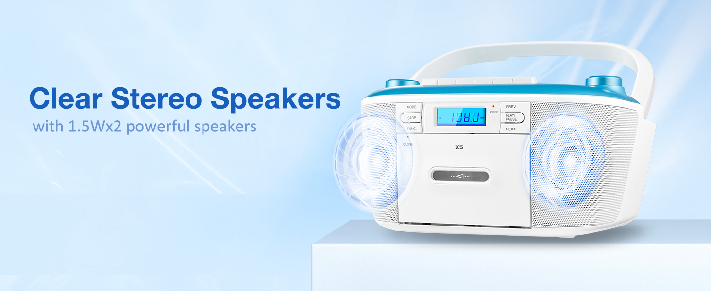 cd cassette tape player with stereo speakers powerful