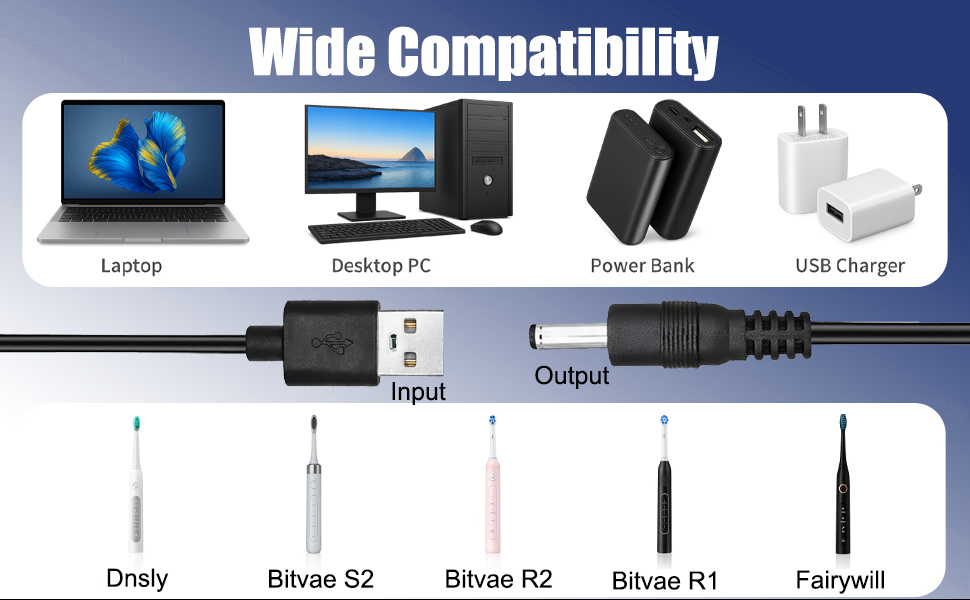 toothbrush replacement charging cord, 5ft usb power cable, black usb charger wire,usb charger