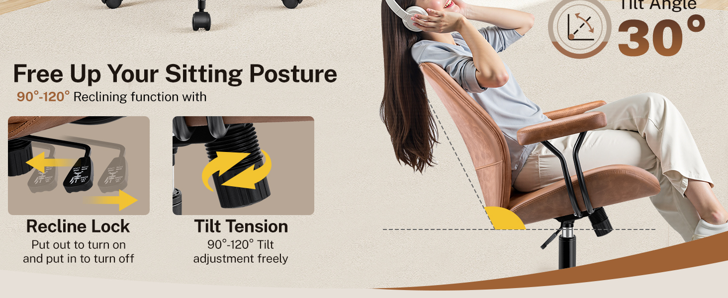 Home Office Desk Chairs with Removable Armrests, Adjustable Height Rocking