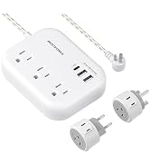 European Travel Plug Adapter, UK/US/EU Travel Power Strip with USB C and 2 USB Ports, 3 AC Outlet...