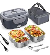 Vabaso Electric Lunch Box for Adults, 80W Heated Lunch Box with Dual 1.5L Stainless Steel Contain...