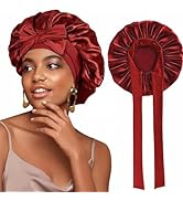 Silk Bonnet for Sleeping, Satin Hair Wrap Cap for Women, Double-Layer Bonnet with Tie Band, Hair ...