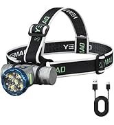 Yemao LED Headlamp, 2500 Lumens, 6 Lighting Modes, USB Rechargeable, Waterproof, Silver