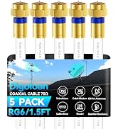 Digoloan Coaxial Cable 1.5ft 5Pack, RG6 Coax Cable Cord Extender with Gold F-Type Connector, High...