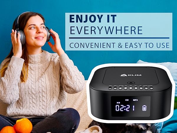 Boombox E1 with CD case - CD Player Portable Audio System + Extra BASS with Subwoofer + FM Radio