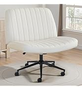 OLIXIS Criss Cross Chair with Wheels Wide Cross Legged Office Desk Vanity Chair Comfy Fabric Arml...