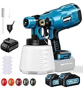 Cordless Paint Sprayer with 2x4000mAh Battery, 1000W High Power Electric HVLP Paint Sprayer Gun w...