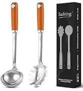 Safring Stainless Steel Soup Ladle and Spaghetti Spoon Set, Heat Resistant Rubber Handle, Dishwas...