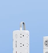 DEPOW Power Strip Surge Protector with 5FT Braided Flat Extension Cord, Wall Mount Charging Stati...