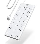 Power Strip Surge Protector, JcBlaon 19 Widely Spaced Outlets with 4 USB Ports, 6FT Flat Plug Hea...