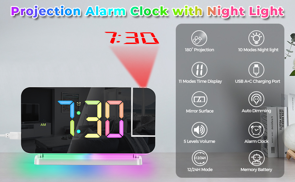 RGB Projection Digital Alarm Clock
