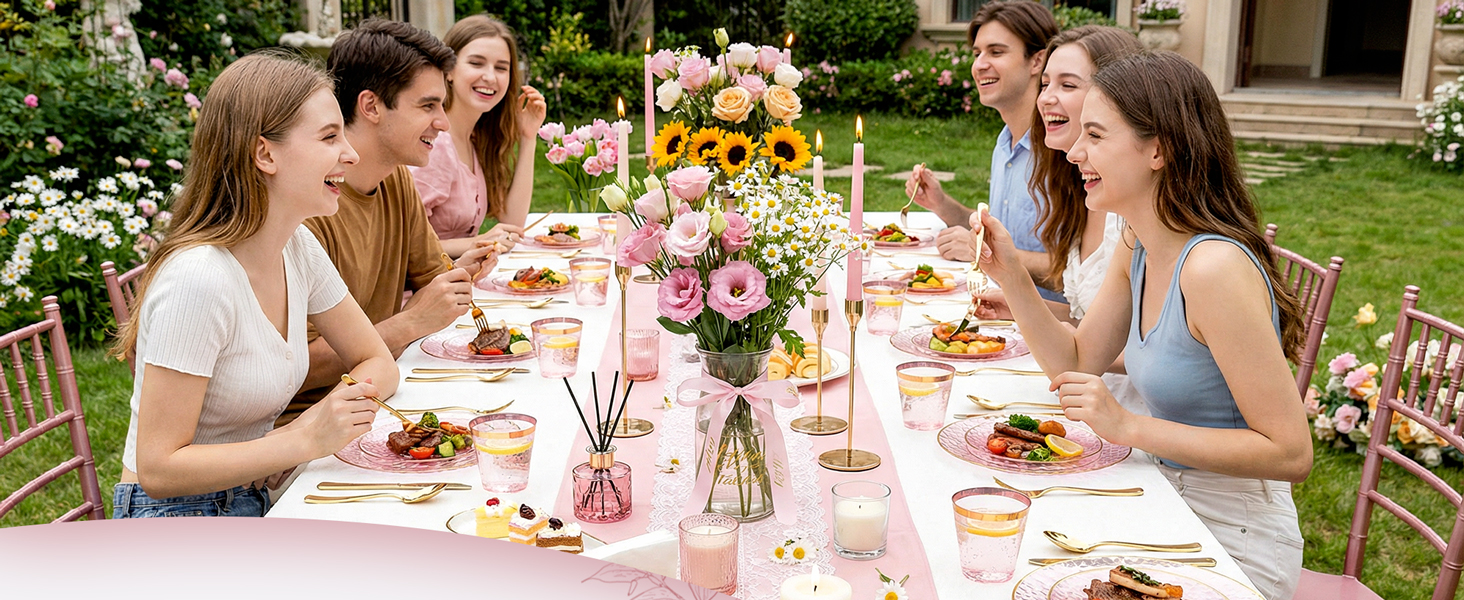 pink gold plastic plates