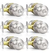Estmoon 6 Pack Brushed Nickel Door Knobs, Privacy Door Lock Silver Keyless Door Handle with Lock ...