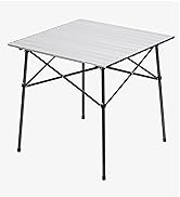 PORTAL Lightweight Aluminum Folding Square Table Roll Up Top 4 People Compact Table with Carry Ba...