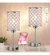 Pink Crystal Table Lamp, Touch Control Bedside Lamps with USB-C+A Charging Ports, 3-Way Dimmable ...