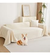 MYSKY HOME Boho Couch Cover Beige Sofa Covers with White Tassel Farmhouse Sofa Slipcover Simple C...